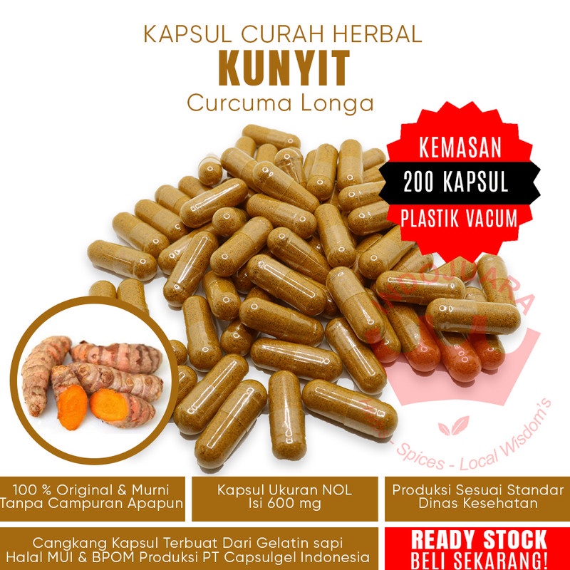 

200 Kapsul KUNYIT Kapsul Herbal Penurun Berat Badan Gula Darah Jerawat Migrain