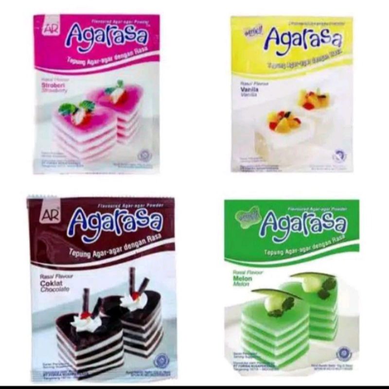 

nutrijell Agarasa tepung agar agar dengan rasa coklat, strawberry,melon,vanila sachets 10gr