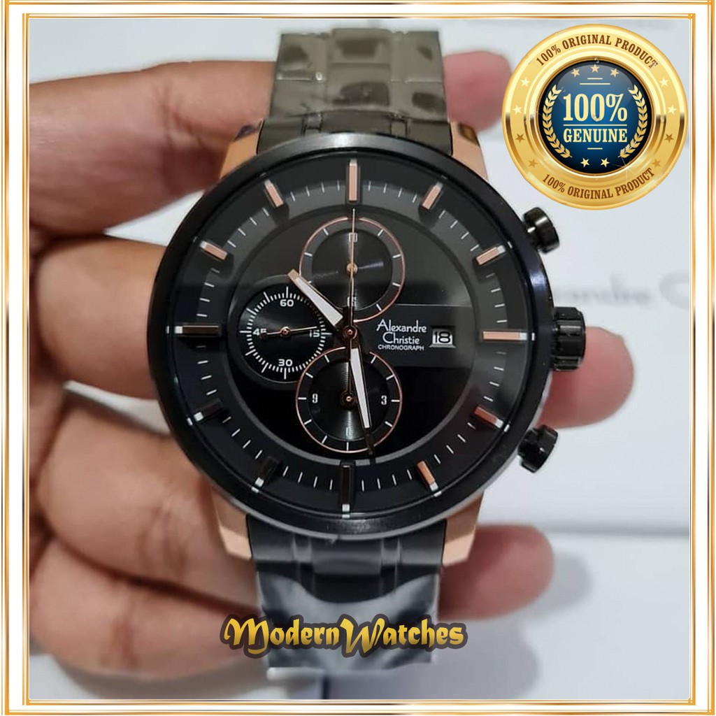 Jam Tangan Ori Alexandre Christie Pria AC 6323 Black Rosegold Hitam Terlaris Alexander Bergaransi