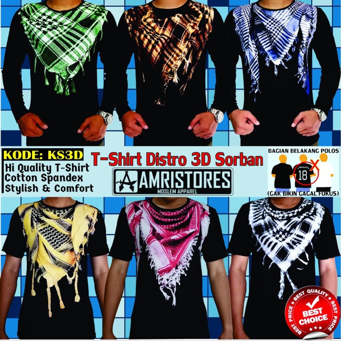 Kaos distro premium motif sablon sorban 3D - sorban kuning