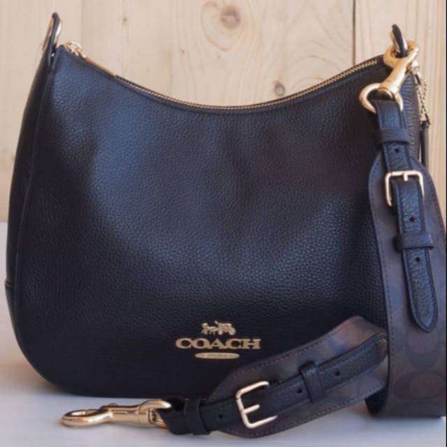 Tas Selempang Coach Hobo Jess Black Mahogany Sign Strap