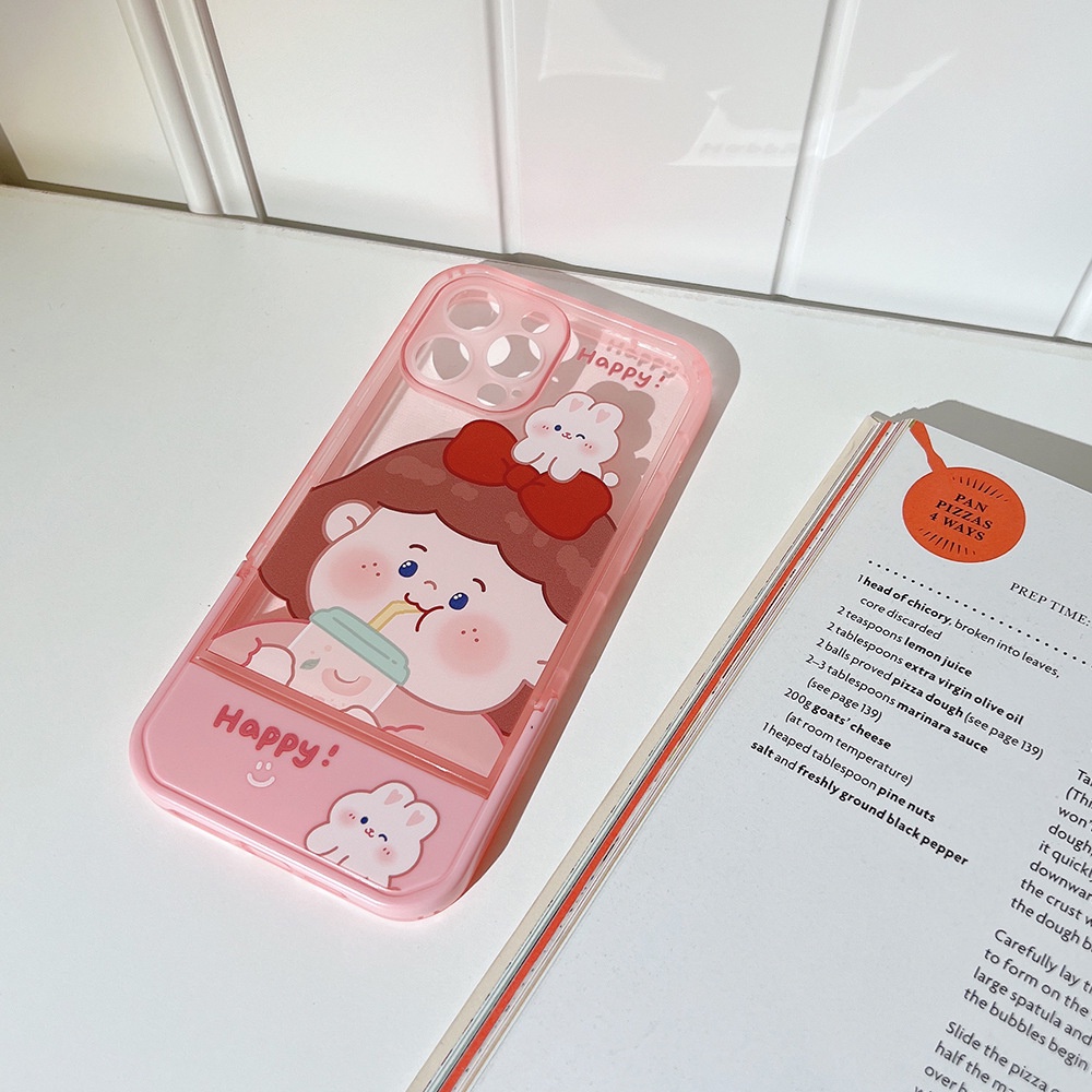 IPHONE Pink Milk Tea Girl Kartun Foldable Phone Holder Case Penutup Pelindung Untuk Iphone7 8 PLUS X XR XS 11 12 13 14 PRO MAX Se2020