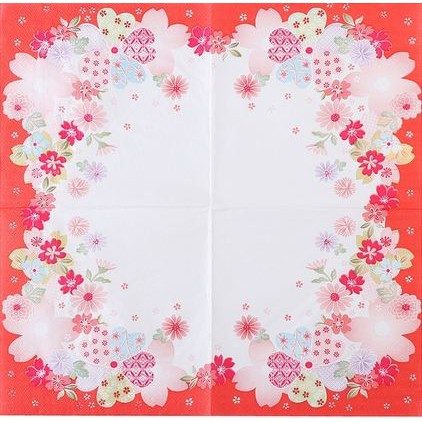 Decoupage Napkin - Tissue Decoupage 2Ply FL-Red Fllower Circle Border