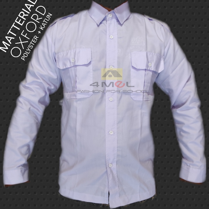 Baju PDH putih lengan panjang. Bahan kain oxford
