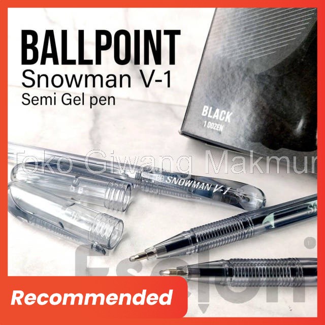 

12pc Pulpen Snowman V1 Semi Gel Pen Hitam 0.7mm