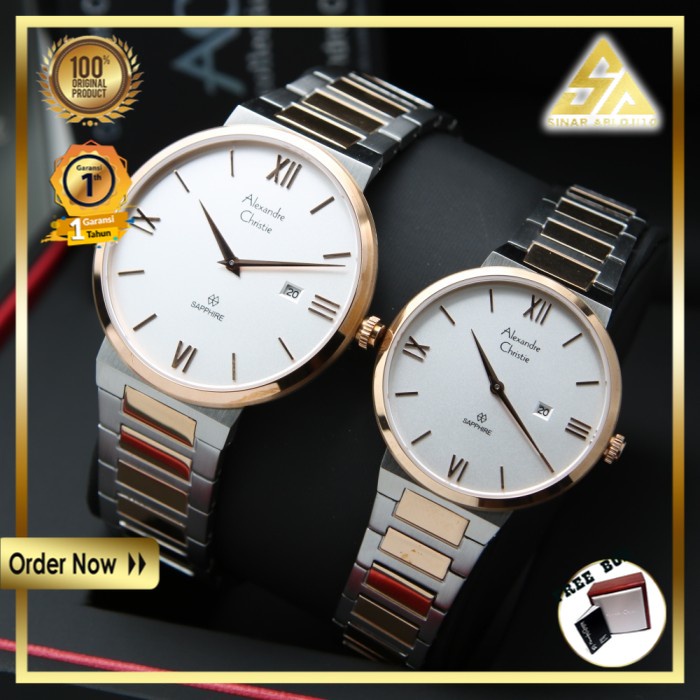 JAM TANGAN ALEXANDER CHRISTIE ALEXANDRE CHRISTIE COUPLE SEPASANG ORIGINAL ORI BRANDED SILVER ROSEGOL
