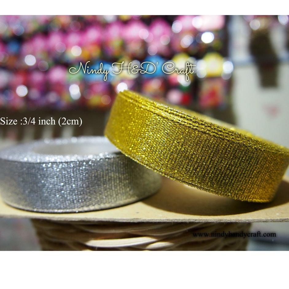

「Penjualan khusus」 Pita Gliter Emas 3/4 - Pita Gliter Perak 3/4 - Pita Emas/Silver 2cm