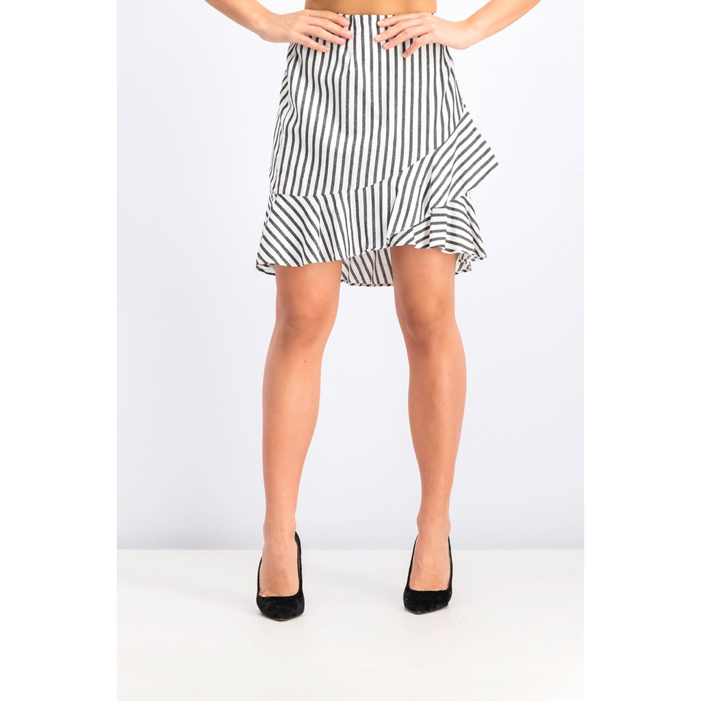 A new day black white striped ruffle asymmetrical flare skirt