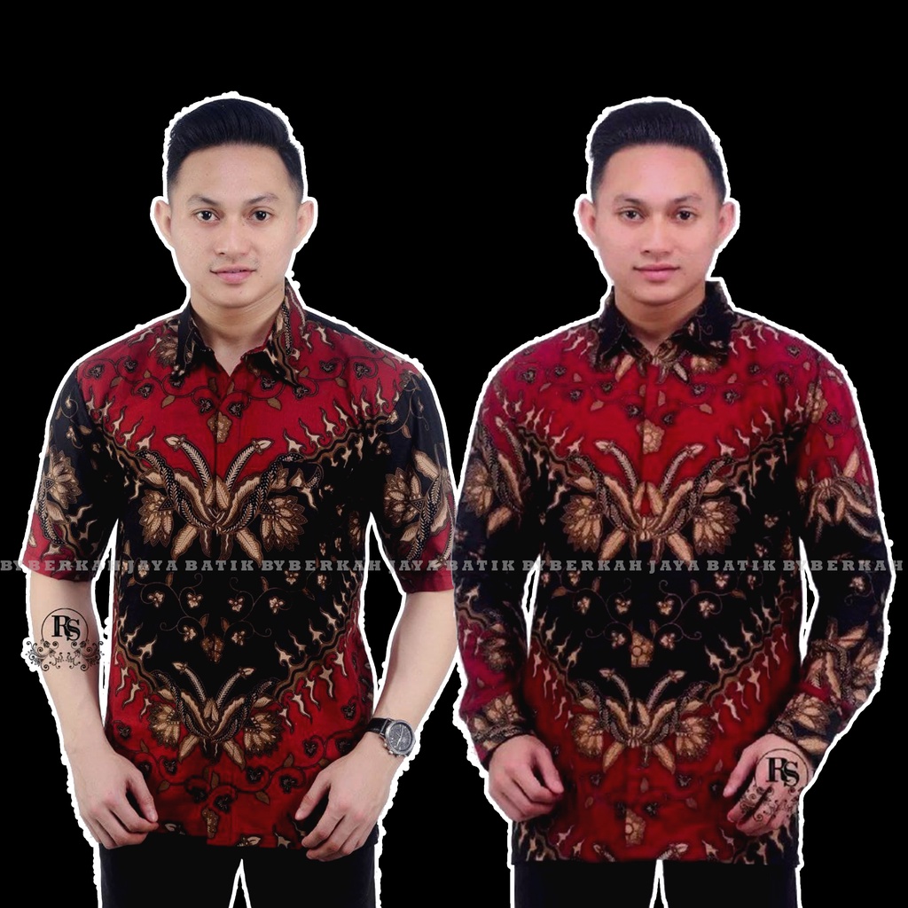 KEMEJA HEM BATIK PRIA LENGAN PANJANG COUPLE HEM KEMEJA MOTIF KERIS MAROON