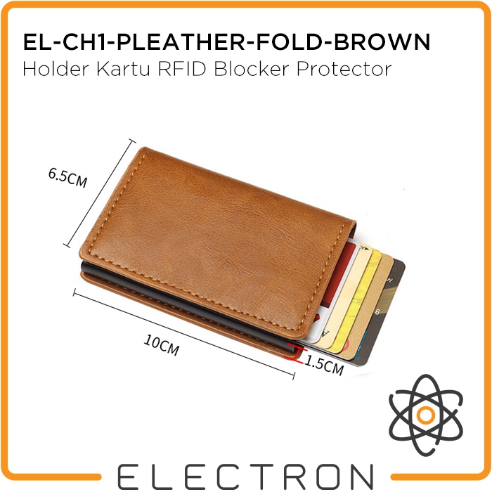 EL-CH1-PLEATHER-FOLD-BROWN Card Holder Kartu RFID Blocker Protector