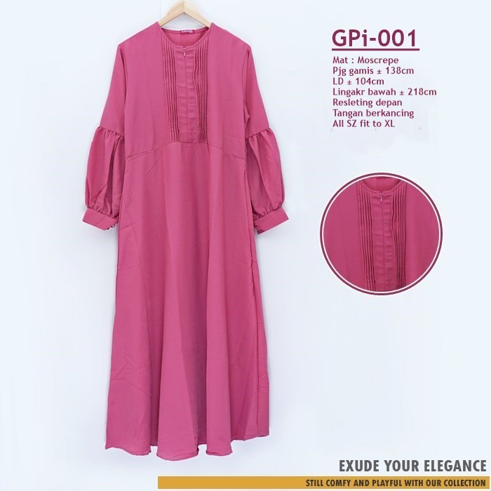 Gamis Tangan Balon Polos model Rempel Terbaru bahan Moscrepe Kode GPi