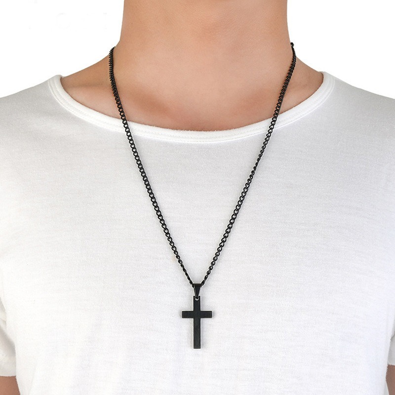 Kalung Liontin Salib Yesus Bahan Stainless Steel Warna Silver / Gold / Hitam Untuk Pria / Wanita