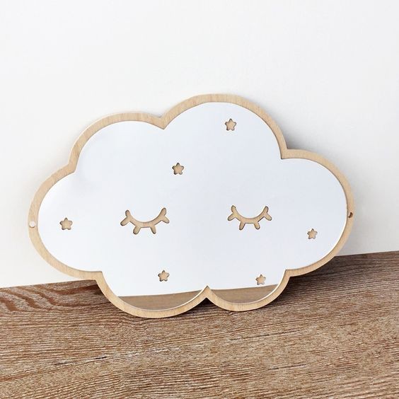 Dekorasi Cermin Cloud Awan Acrylic Kayu Mirror Kaca Dinding Kamar Anak