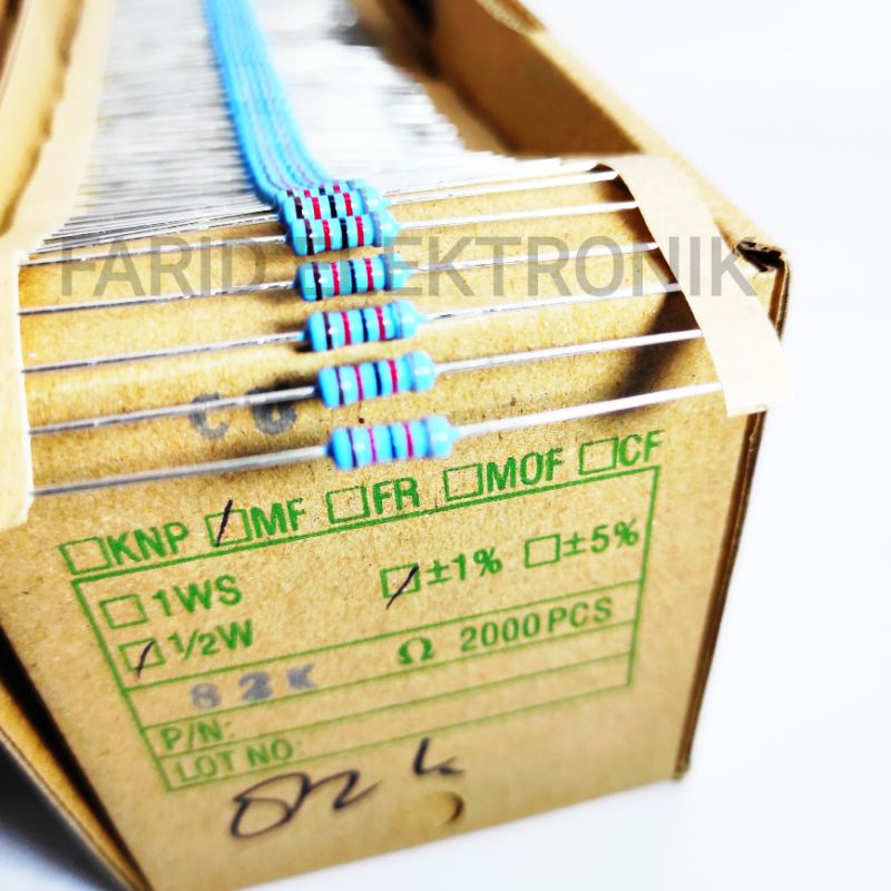 Resistor 82K 1/2W metal film taiwan 1% kaki tembaga