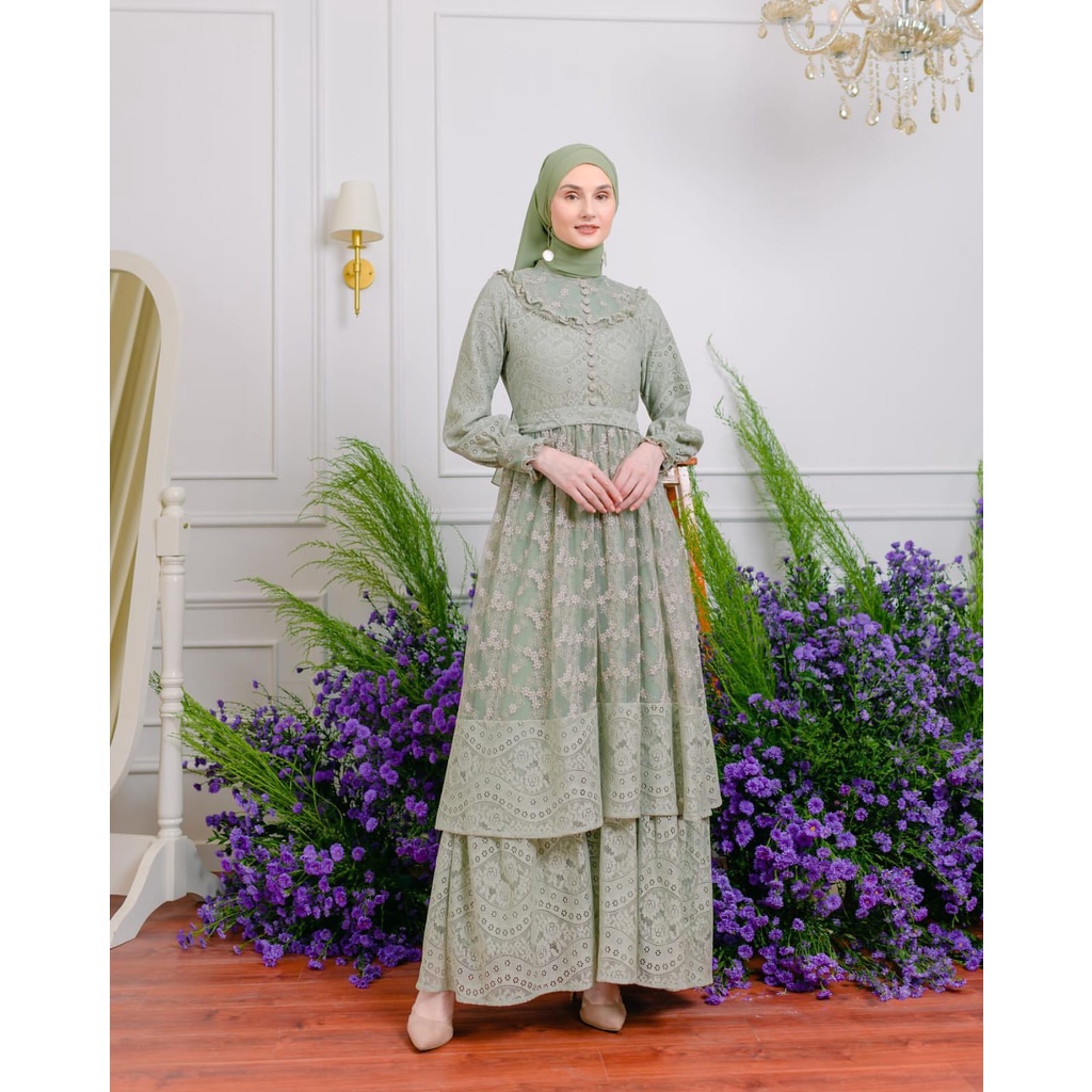NADJA SERIES NADJA DRESS SAGE GREEN AINAYYA PO / AYANA DRESS READY STOCK SIZE M vanilla hijab NEW va