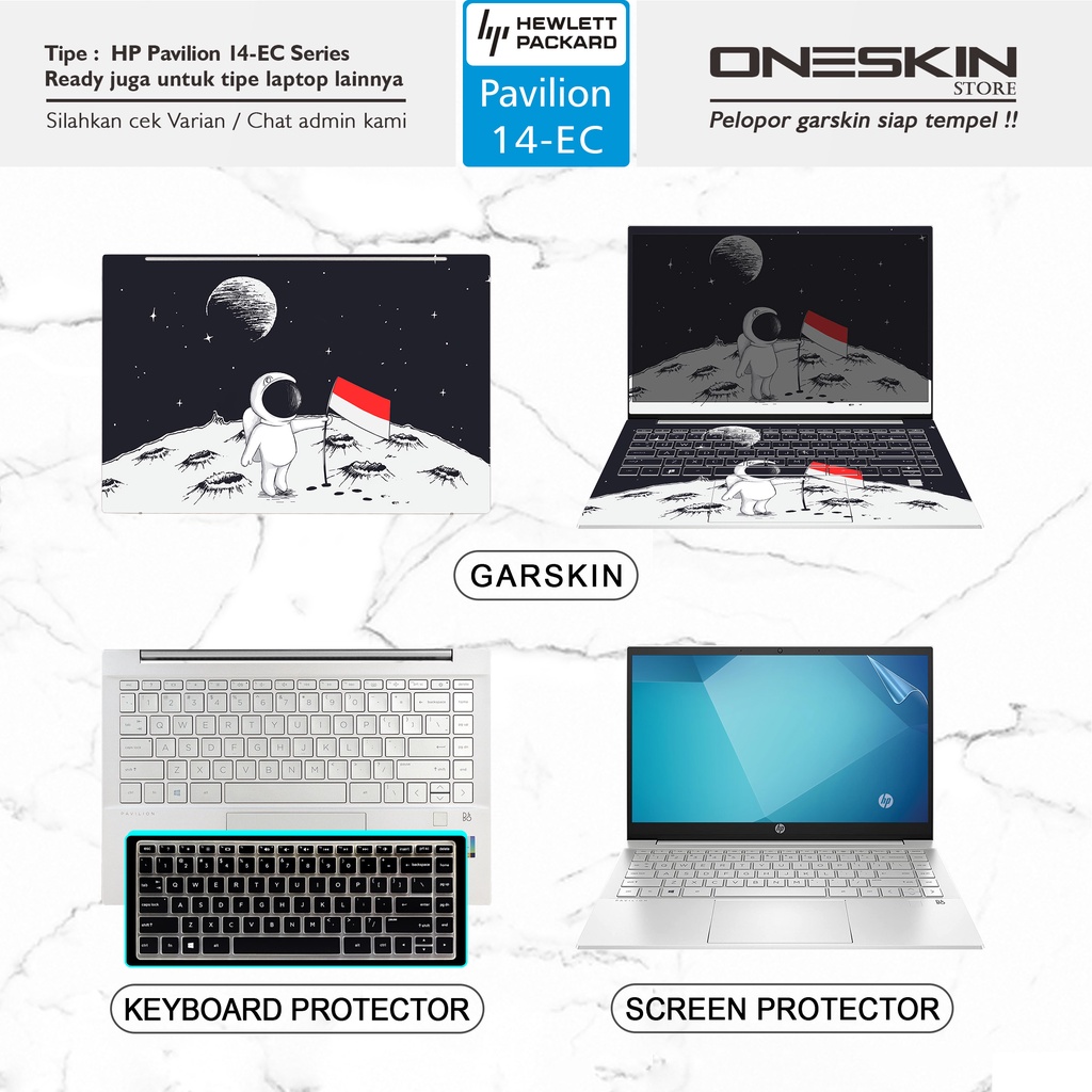 Garskin Sticker Laptop Pelindung Screen Keyboard Protector HP Pavilion 14-ec ec0007au ec0008au ec0013au ec0014au Doff Full Body Gambar Silikon Bening