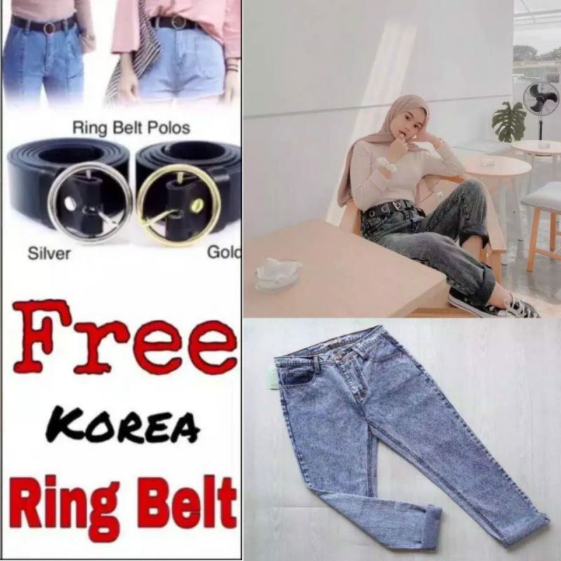 (BISA COD] CELANA JEANS BOYFRIEND SNOW ABG/REMAJA WANITA FREE BELT