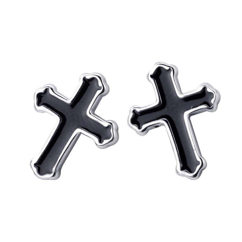 NEEDWAY Cross Ear Studs Keren Vintage Salib Berbentuk Punk Warna Perak Hitam Pria Punk Anting