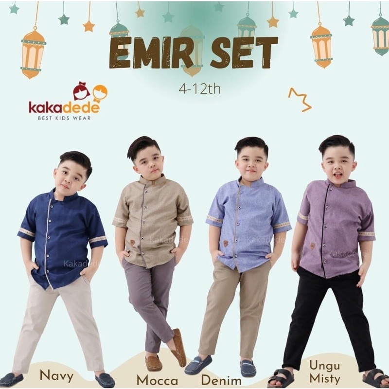 emir set by kakadede setelan baju muslim koko anak laki-laki keren