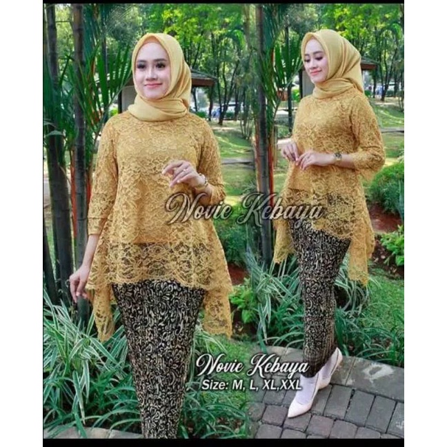 KEBAYA BRUKAT / BAJU KEBAYA / KEBAYA MODERN/ KEBAYA HITAM / BROKAT HITAM-SET KUNING