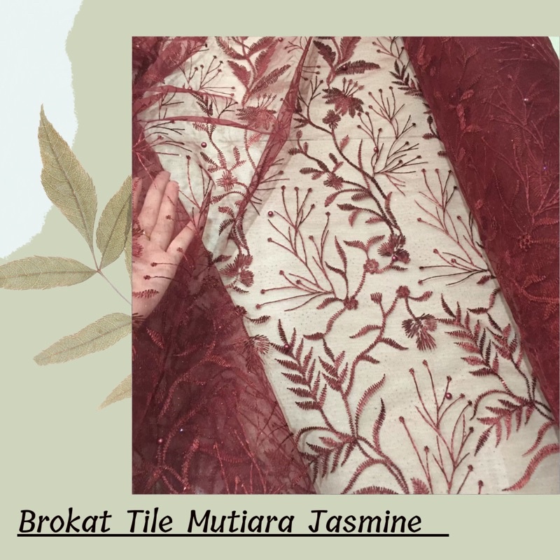 Kain Brokat Tile Mutiara Jasmine New Serries Warna Merah Maron