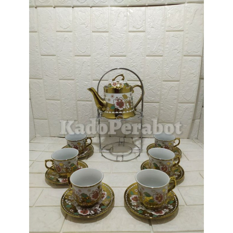 Teko teh set 13pcs - coffee set fiori porcelain premium