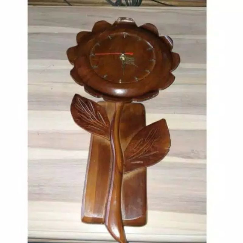 JAM DINDING BUNGA HIASAN PAJANGAN DARI KAYU JATI ASLI