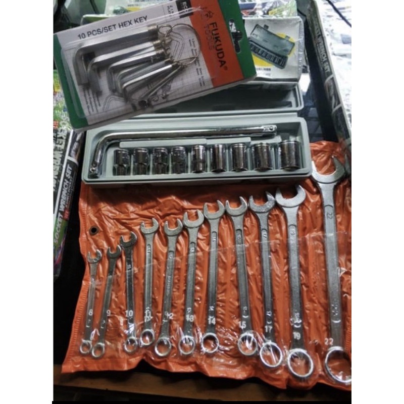 Tool Set Kunci Ring Pas Set 11 pcs 8 - 24 mm+ Kunci Sok 10 pcs 8 - 24 mm + Kunci L Fukuda 10 pcs