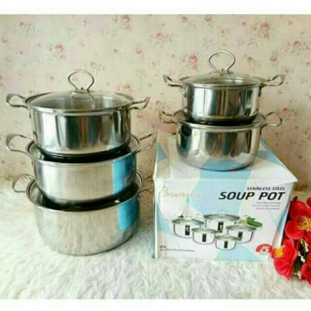 Panci Set 5 Pcs Soup Pot + Tutup Kaca