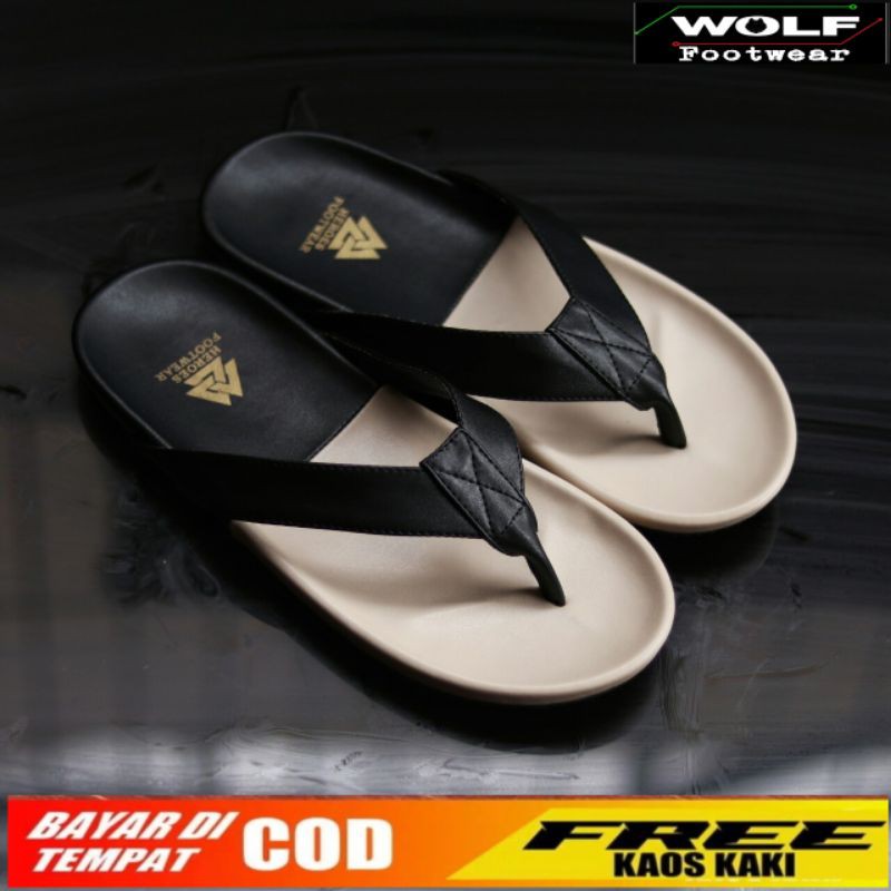 NEIL BROWN |WOLF x HEROES| Sandal Jepit Pria Casual / Sandal Distro / Sandal Kulit / Sandal Murah