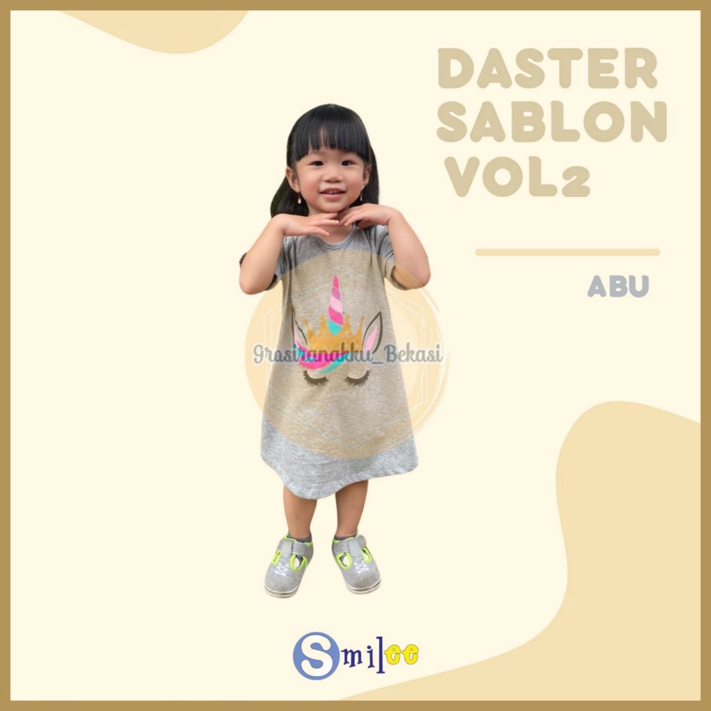 Daster Anak Smile Sablon Vol 2 Motif Abu Kudapony Pelangi size 1-5Tahun