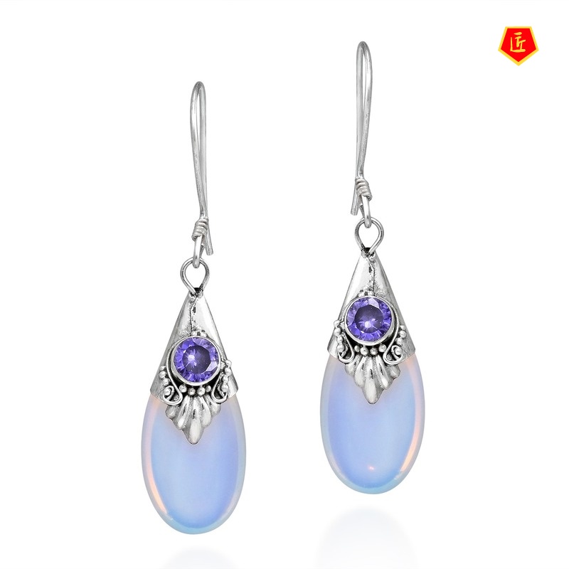 [Ready Stock]Elegant New Style White Moonstone Earrings Eardrops