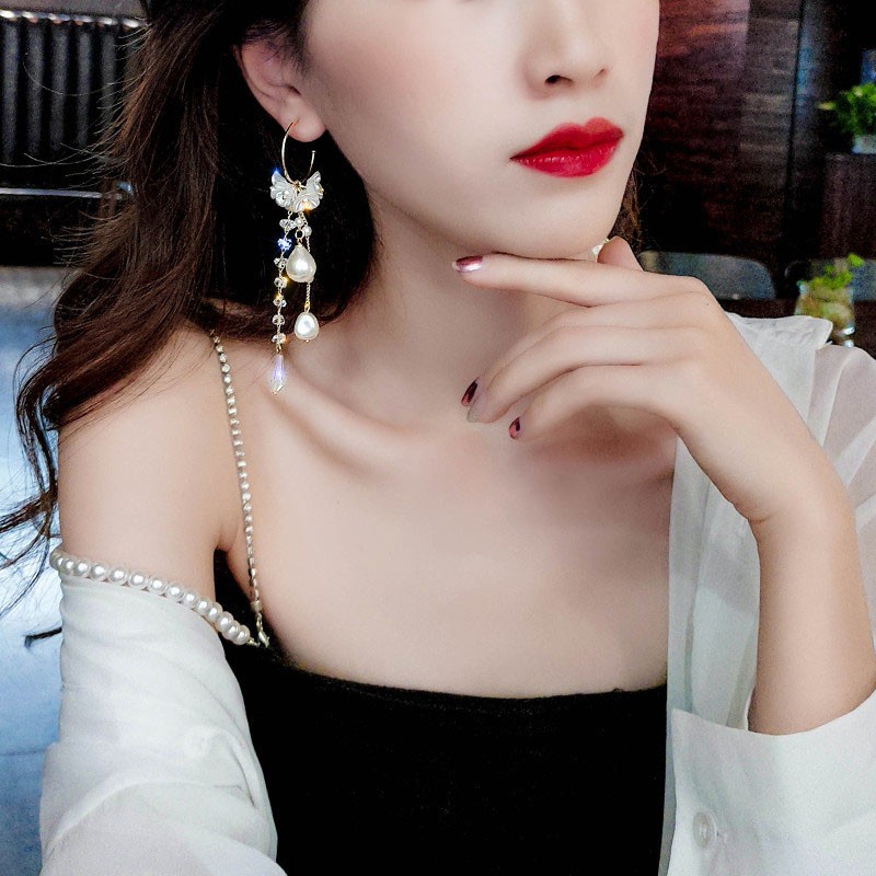 Anting Tusuk Silver 925 Wanita Desain Bunga Rumbai Bulat Besar Hias Mutiara Gaya Korea Simple