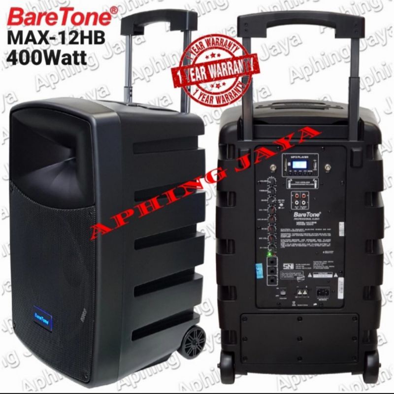 Speaker Aktif Portable Wireless Meeting BareTone MAX-12HB 400W (KHUSUS GOSEND)