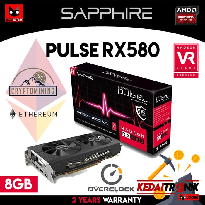 SAPPHIRE Pulse RX580 8GB OC DDR5 AMD ATI RX 580 VGA Mining Over Clock