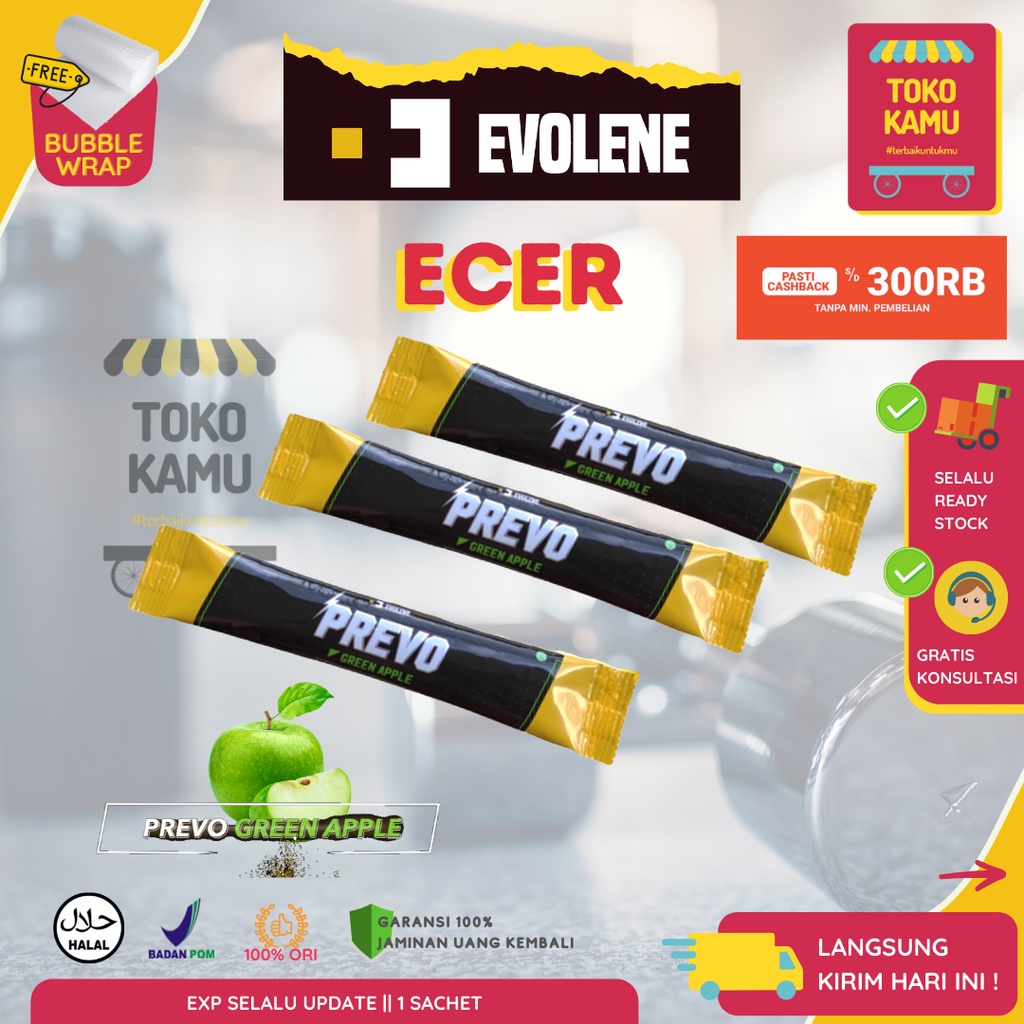 EVOLENE PREVO 1 SACHET PRE WORKOUT BPOM HALAL APEL EVO CREATINE EVOLINE EVOLIN EVOLEN PREVOLENE GYM 