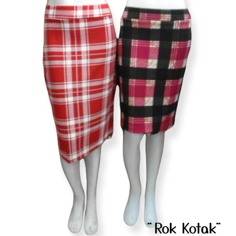 Rok denim kotak merah bata & coklat