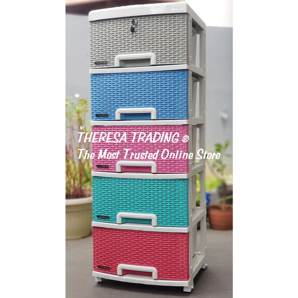 LEMARI PLASTIK NAPOLLY CONTAN SUSUN 5 COLORFUL KUNCI LACI 4 BUAH RODA KHUSUS BANDUNG