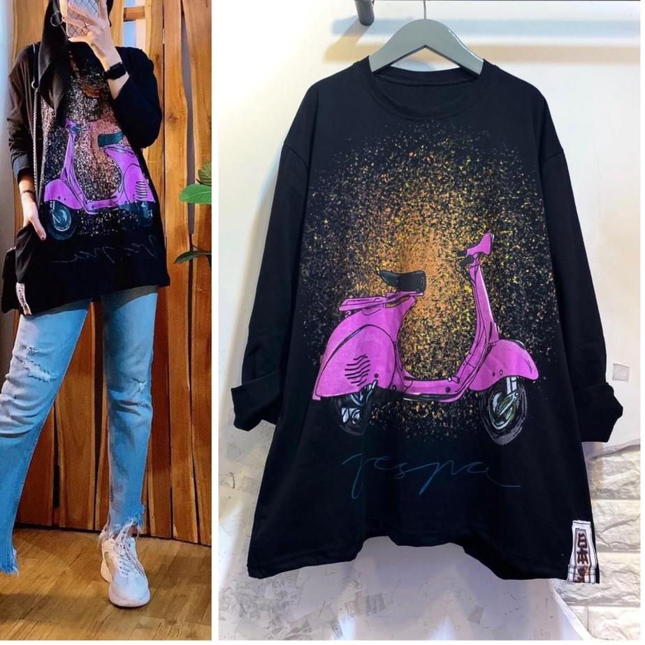 Harga TERMURAAH.. WS atasan wanita tunik Vespa jaman dulu klasik bahan katun premium/Kaos fit to XL 