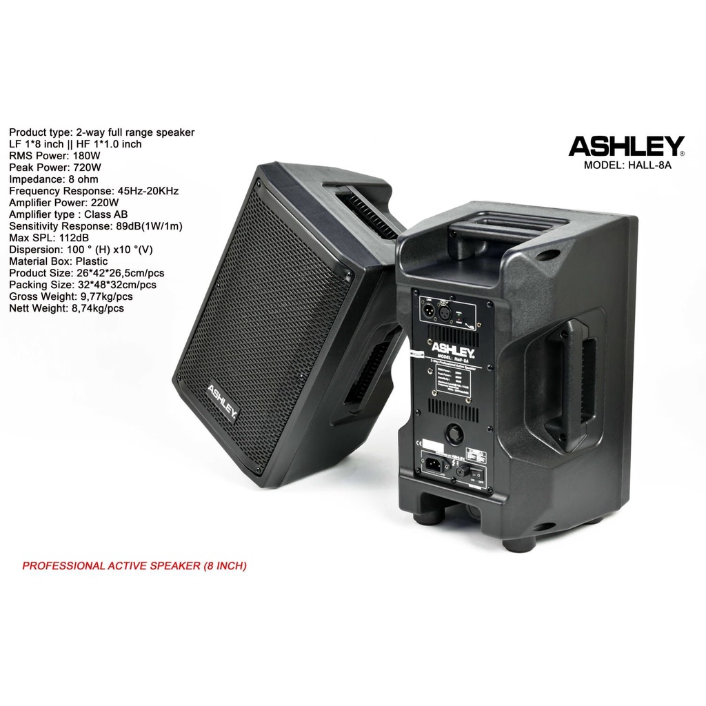 SPEAKER AKTIF ASHLEY HALL 8A / HALL-8A ORIGINAL - HITAM &amp; PUTIH BAGUS