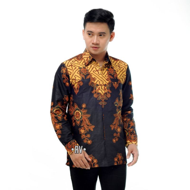 Batik Pria Lengan Panjang BATIK BERKAH HRB026 motif KERATONAN Kode 002 size M L XL XXL Reguler