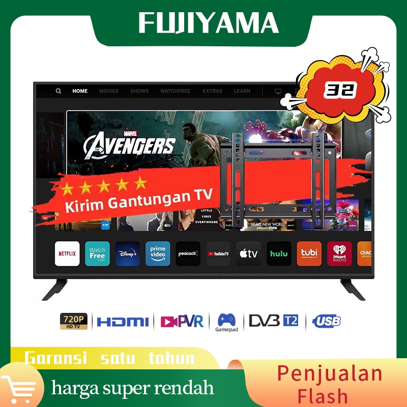 （Kupon Fans 10rb，kirim gantungan tv）Smart TV 32 inch Smart LED TV - Android TV - Frameless - HD - WiFi/HDMI/USB/Bluetooth/Dolby Sound - Monitor Pc/Gaming/Komputer