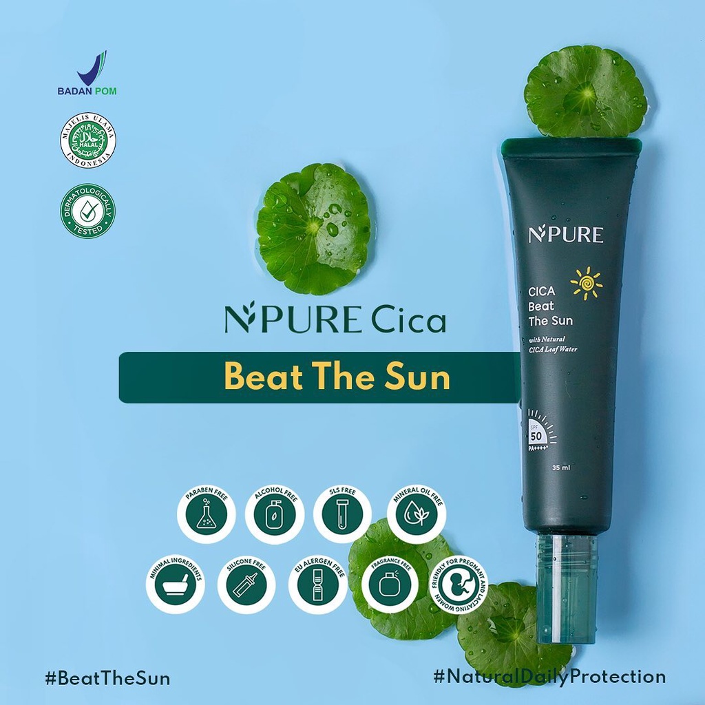 Sunscreen NPURE Cica Beat The Sun SPF 50 PA+ 35ml - Sunblok Sunblock Tabir Surya Wajah Skincare BPOM