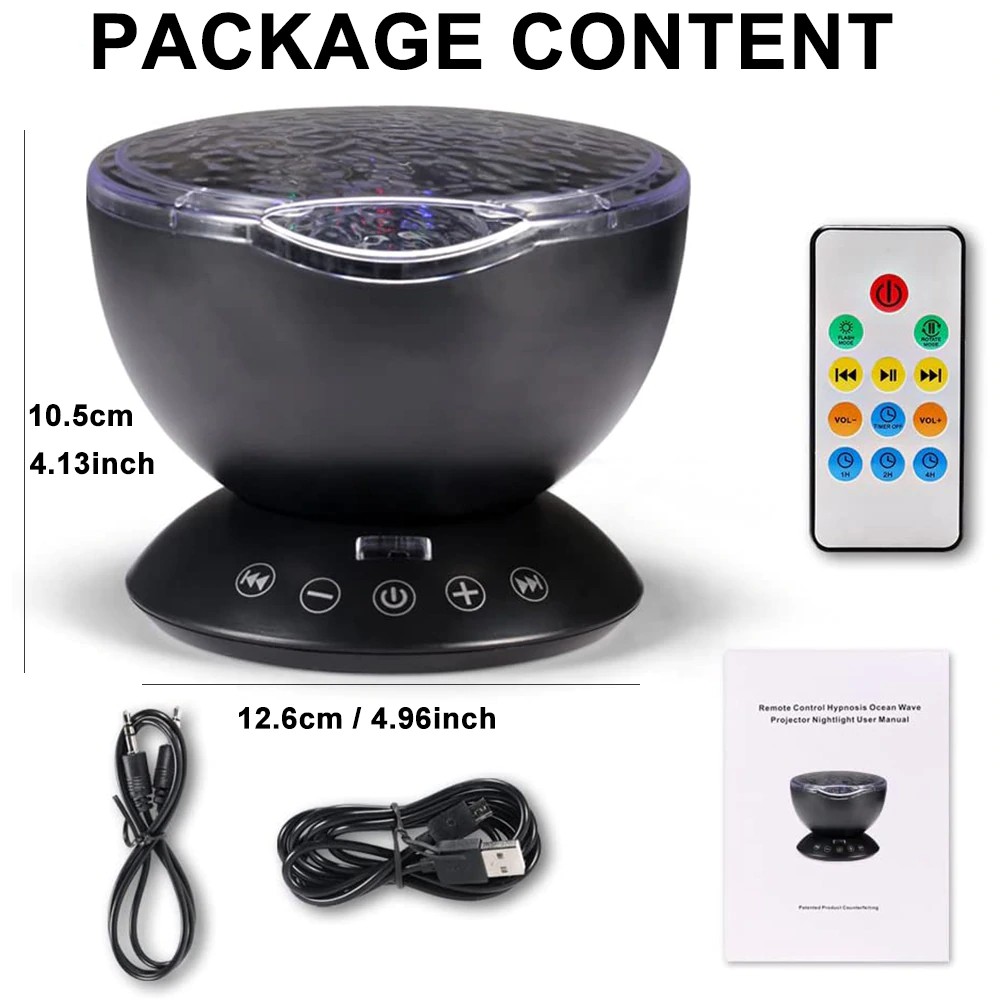 Ocean Wave Projector Lamp LED Night Light Relaxing Baby Sleep Gift Music Player 