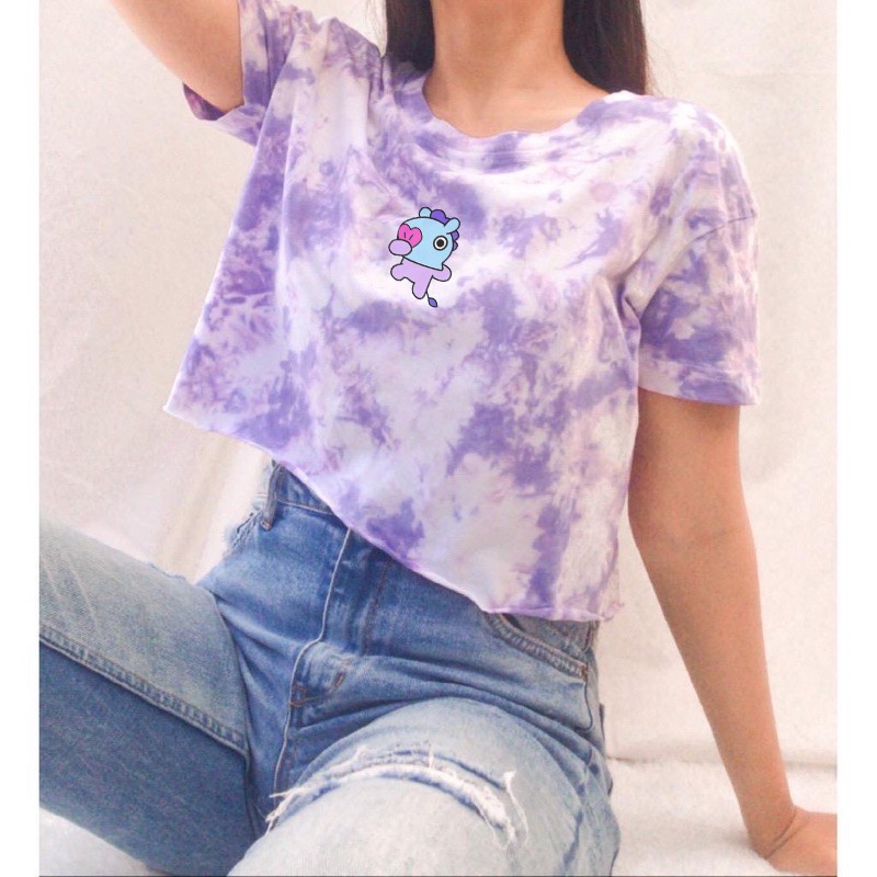 CUSTOM BT21 CROP TIE DYE /CROP/LENGAN PANJANG TERMURAH //ATASAN CROP TOP TIE DIE WANITA BT 21 BTS