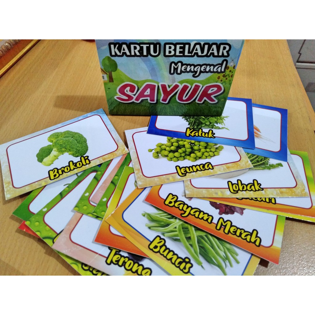 flash card kartu belajar mengenal Hewan, Sayur, dan buah (paket) 3 box