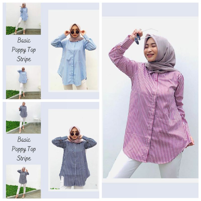 baju / basic poppy top stripe radwah / top / atasan /  tunik / pakaian wanita atasan / baju atasan
