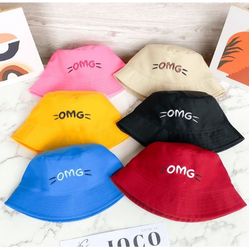 JOLIECOLLECTIONS.ID TOPI ANAK BUCKET OMG - TOPI BALITA UNISEX BUCKET BORDIR OMG-Bucket OMG MERAH