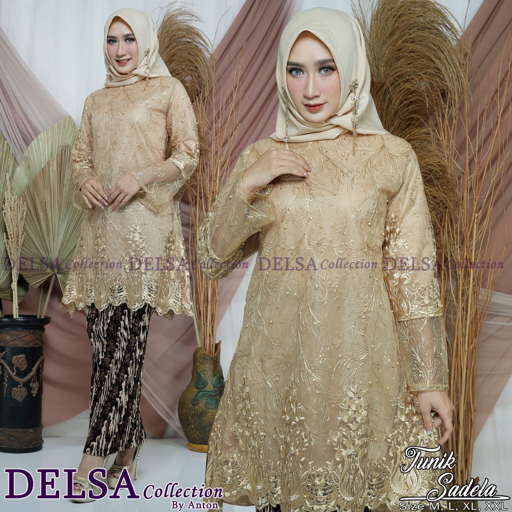 DEL&gt; TUNIK KEBAYA SADELA / KEBAYA MODERN / BAJU KEBAYA / BAJU KEBAYA PESTA / BAJU TILE BORDIR IMPORT