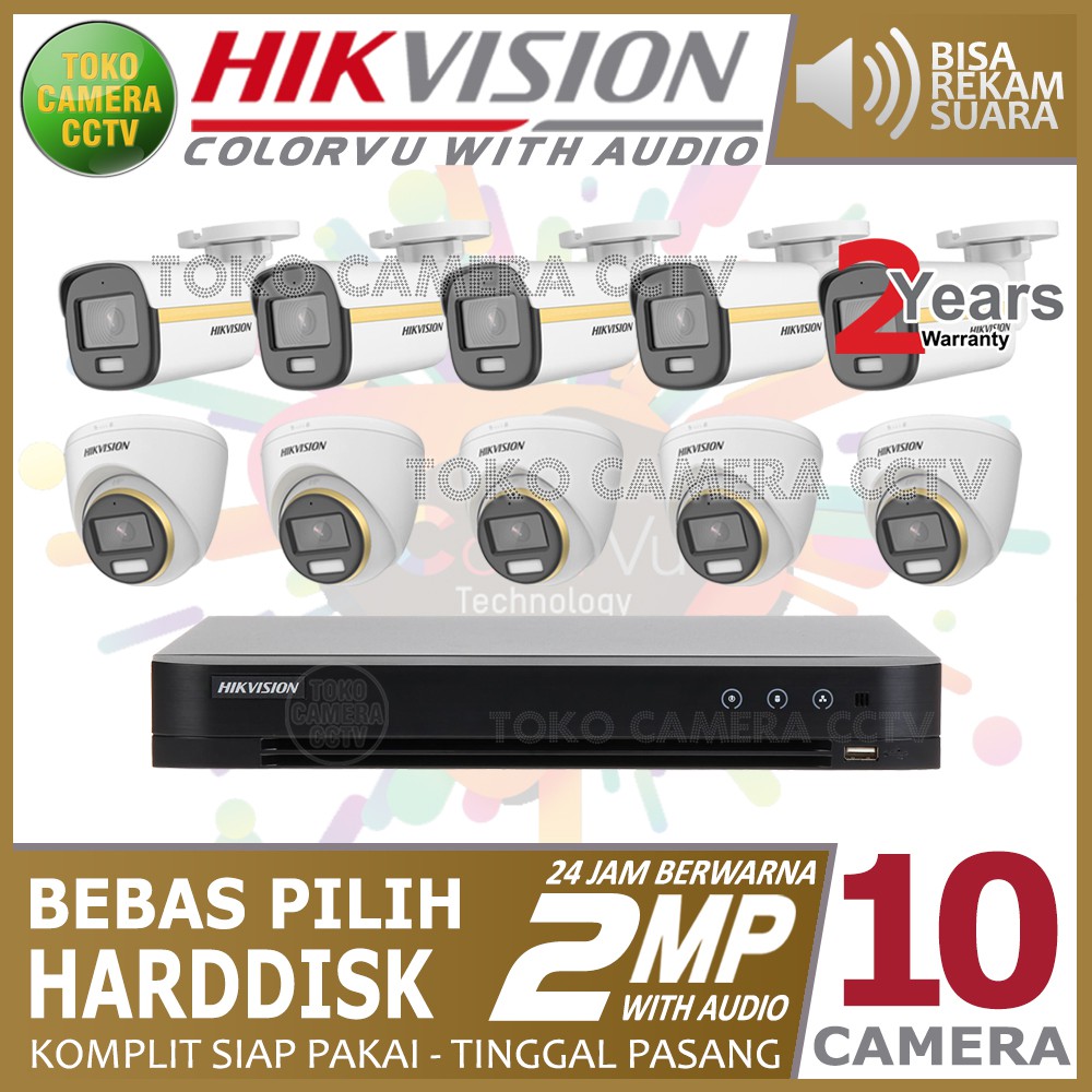 PAKET CCTV HIKVISION COLORVU AUDIO 2MP 16 CHANNEL 10 KAMERA